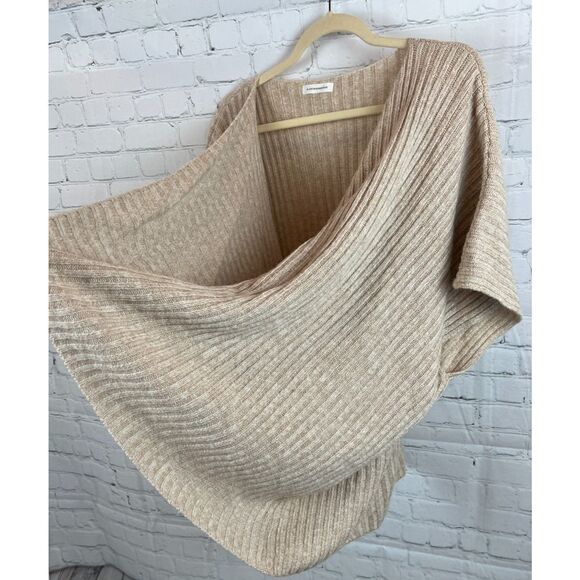 BY ANTHROPOLOGIE beige wool blend rib knit oversized sweater poncho wrap OS - Picture 6 of 9